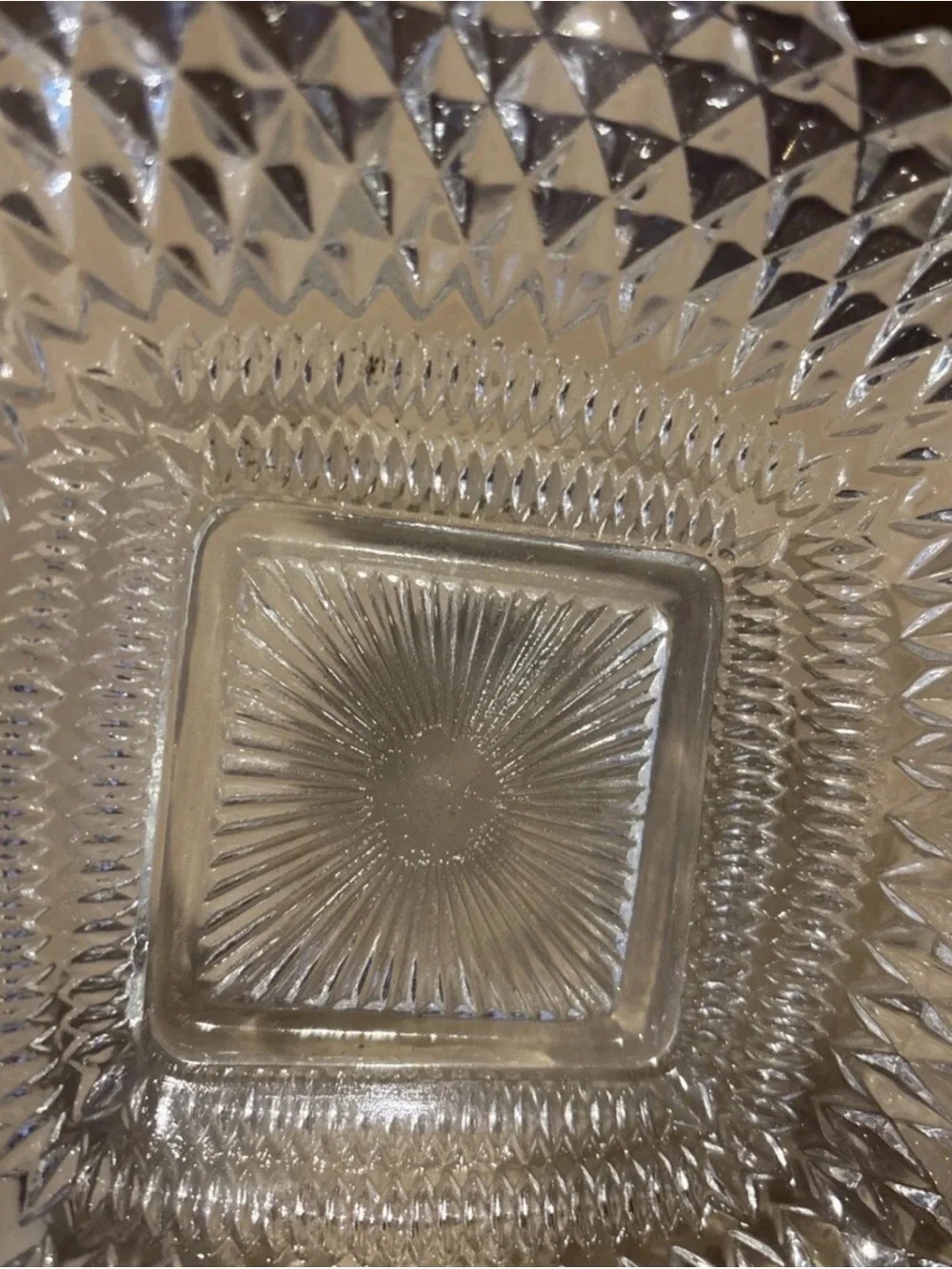 Vtg Indiana Glass Diamond Point Square Ruffled Edge Candy Trinket Dish 6.5×2'